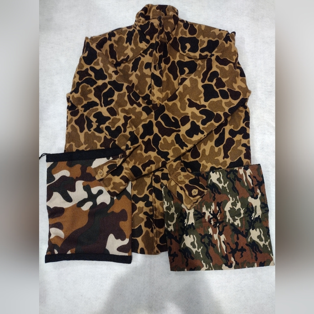 Sold-SoldMen's Wool Ligitweight Camo Jacket With Hankie, Headwear/ Neck Gaiter